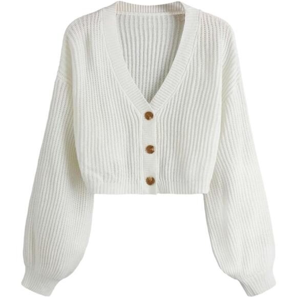Women's Long Sleeve Button-Down Crop Cardigan - Picture 1 of 8